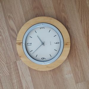 Wall Clock with Natural Wood Frame and Silver Trim - Quartz
